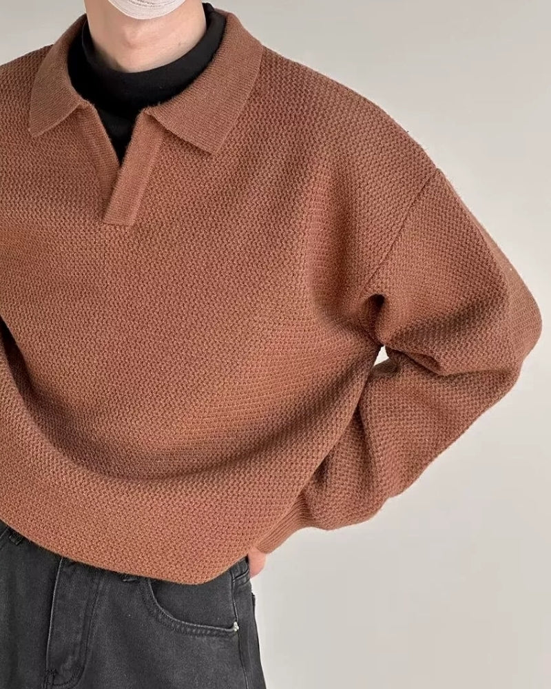 Strukturierter Strickpolo-Pullover