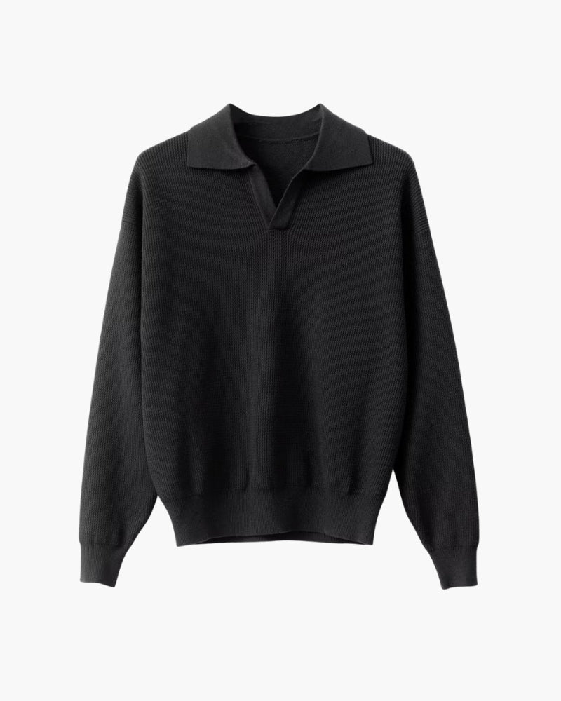 Strukturierter Strickpolo-Pullover